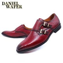 Mocasines de piel de serpiente para hombre, zapatos informales de cuero con doble hebilla de Metal, sin cordones, color rojo y negro, para oficina y boda 2024 - compra barato