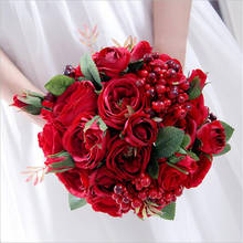 Crystal Bridal Bouquet Vintage Artificial Silk Flowers Red Roses Wedding Bouquets for Brides  fausse fleur Accessories 2024 - buy cheap