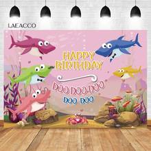 Laeacco Shark Backdrop for Kids Birthday Cartoon Pink Theme Party Baby Shower Photography Background For Photo Studio 2024 - buy cheap