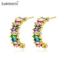 LUOTEEMI Semi-annular Stud Earrings for Women Colorful Cubic Zircon Fashion statement Jewelry Dating Party Christmas Aretes Gift 2024 - buy cheap