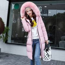 Woman Winter Jacket High Quality Cotton Padded Coat for Female Long Slim Solid Hooded Parkas Fur Collar Jacket 2024 - buy cheap