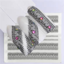 WUF 25 дизайнов на выбор, черный французский дизайн ногтей, кружевные цветы, водные переводные наклейки, наклейка на ногти с полным покрытием 2024 - купить недорого