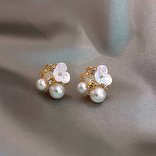 2020 New Korean Trendy Sweet Simulated-pearl Flower Stud Earrings For Women Cute Elegant Brincos Pendientes Jewelry 2024 - buy cheap
