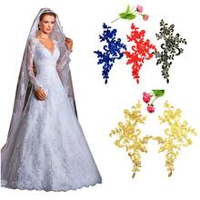 2 Pcs White Embroidery Appliques For Wedding Dress 3d Flower Patches Mirror Pair Hair Accessory Sewing Aapparel Trims 25*13cm 2024 - buy cheap