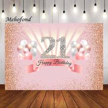 Mehofond-Fondo de fotografía con purpurina, diamantes, rosa, feliz 21 cumpleaños, fiesta de cumpleaños para niñas, utilería de estudio fotográfico 2024 - compra barato