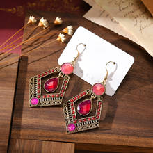 Ethnic Rhombus Red Rhinestone Earrings For Women Oorbellen Summer Vintage Red Earrings Alloy Dangle Earrings Bollywood 2024 - buy cheap