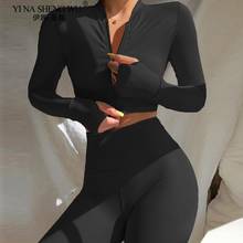 Long Sleeve Tops Tracksuit Sport Yoga Set Women Sportswear Home Yoga Suit for Fitness Clothing Workout Clothes Khaki Black Red 2024 - buy cheap