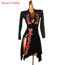 Latin Dance Dress Mesh Embroidery Skirt Long Sleeve Performance Clothes Profession Custom Adult Child Competition Clothing 2024 - buy cheap