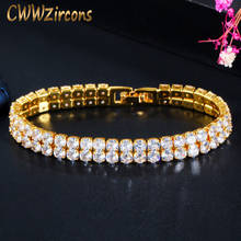 CWWZircons Iced Out Bling желтое золото 2 ряда Круглый Кубический цирконий Теннисный браслет для женщин мужчин хип-хоп Bijoux Ювелирные изделия CB212 2024 - купить недорого