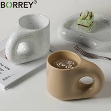 BORREY Fashion Ceramic Coffee Mug Korean Creative Fat Handle Mugs Cup With Round Plates Office Fun Mug Jingdezhen Porcelain Cup 2024 - buy cheap