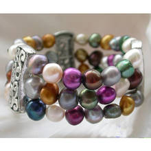 Pulseira feminina de pérolas coloridas, bracelete charmoso de pérolas coloridas de água doce com 9mm, joia artesanal para presente 2024 - compre barato