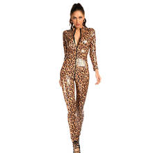 Mono elegante y Sexy para mujer, traje de leopardo de una pieza, traje brillante para discoteca, Catsuit ajustado de cuero sintético 2024 - compra barato