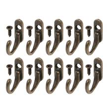 10 pcs Vintage Bronze Duplo Cabides Wall Mounted Ganchos Com Parafusos de Porta de Entrada 2024 - compre barato