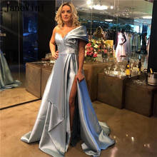 JaneVini 2020 Sexy Arabic Side Split Long Evening Dresses One Shoulder Ruched Sleeveless Satin Floor Length Formal Dinner Gown 2024 - buy cheap