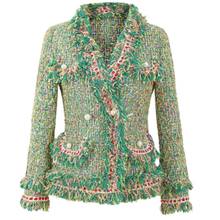 2022 spring autumn new small fragrance tweed blazers women fashion ladies v-neck OL plaid suit jacket 2024 - buy cheap