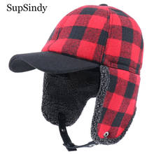 SupSindy Men&Women Classic Plaid Winter Bomber Hats Thicken Fleece Cotton Wool Warm Hat Pilot Earflap Trapper Baseball Caps Male 2024 - buy cheap