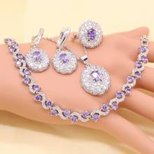 Purple Cubic Zirconia White Crystal Silver color Bridal Jewelry Sets For Women Necklace Pendant Earrings Rings Bracelet 2024 - buy cheap