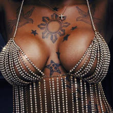 Luxo mulheres borla strass chest corrente arnês sutiã declaração colar joias de corpo de peito acessórios 2024 - compre barato