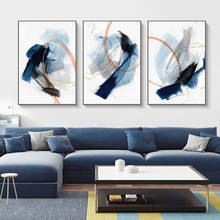 Pintura abstracta moderna nórdica, dibujo de tinta azul, lienzo, póster, impresión, arte de pared, imágenes modulares para decoración del hogar y sala de estar 2024 - compra barato