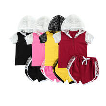 FOCUSNORM 0-4Y Summer Kids Girls Causal Clothes Sets Solid Hollow Out Hooded Short Sleeve Tops Shorts 4 colors 2024 - buy cheap