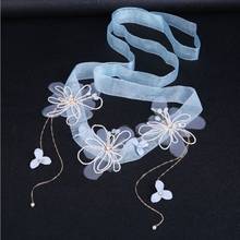 Corona de flores para niña, accesorio para el cabello de color azul claro, ajustable, hecho a mano, decoración de boda 2024 - compra barato