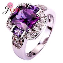 Drop Shipping Genuine 925 Sterling Silver Rings For Women Girls Multiple Color Option Big Square Crystal Round Rings Jewelry 2024 - buy cheap