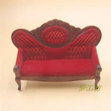 Dollhouse Miniature Couch 1/12 wooden red Furniture toy for Dolls House mini sofa Children Gift house play toys 2024 - buy cheap