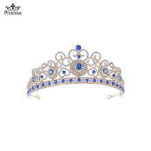 Pioessa New Diverse Blue Red Color Crystal Crowns Bride tiara Fashion Queen For Wedding Crown Headpiece Wedding Hair Jewelry 2024 - buy cheap