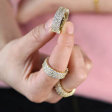 2021 hip hop 3 fileiras zircão cor dourada princesa noiva anel de dedo joia estilosa para mulheres presente de casamento 2024 - compre barato