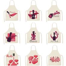 Linen Kitchen Apron Pink Nail Polish Theme Print Kitchen Aprons Unisex Dinner Party Cooking Bib Funny Pinafore Cleaning Apron 2024 - buy cheap