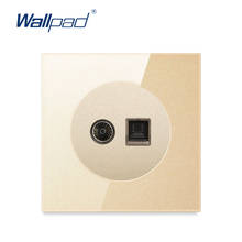 Wallpad New Arrival TV+DATA Ethernet RJ45 CAT6 Wall Socket Outlet Gold Crystal Glass Panel Weak Electric Sockets 2024 - buy cheap