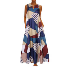 Maxi Dress Summer Women Plus Size Print Daily Casual Sleeveless Vintage Bohemian V Neck Maxi Dress Women Long Casual 2024 - buy cheap