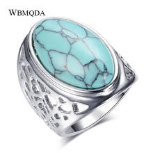 Wbmqda Fashion Natural Stone Big Ring For Women Silver Color Ethnic Bridal wedding Ring Vintage Jewelry 2020 New 2024 - buy cheap