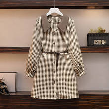 Vestido minin vintage de manga comprida xadrez feminino, vestido retrô com gola v, primavera e outono, 2020 2024 - compre barato