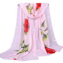 Bufanda de seda con estampado de rosas para mujer, chal femenino de talla larga, Bandana de Foulard, estolas de playa suaves y sólidas 2024 - compra barato