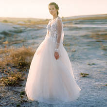 Ita-vestido de noiva boho branco marfim, com mangas compridas, decote em o, decote redondo, veste de casamento feminina 2024 - compre barato