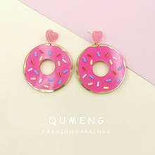 QUMENG New Quality Glitter Heart Lovely Hot Pink Donut Mirror Acrylic Drop Earrings Cute Rainbow Girls Party Jewelry Gift 2024 - buy cheap