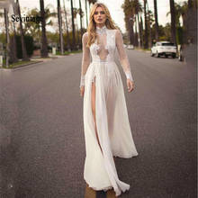 Sevintage Sexy Slit Side Chiffon Wedding Dresses High Neck Boho Bridal Gown Long Sleeve Backless Lace Vestidos De Novia 2020 2024 - buy cheap