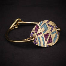 Baoyocn, модный, настоящий, 925 пробы, серебряный, многоцветный, камни, племенной браслет с овальной пластиной, геометрические формы, женский браслет Mana 2024 - купить недорого