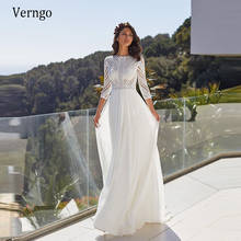 Verngo 2021 New Vintage Boho Beach Wedding Dress Lace And Chiffon A Line 2/3 Long Sleeves Floor Length Bridal Gowns Zipper Back 2024 - buy cheap