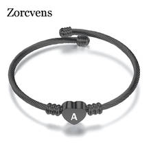 KOtik Fashion Black Color Stainless Steel Heart Bracelet Bangle Letter Fashion Initial Alphabet Charms Bracelets For Women 2024 - buy cheap