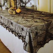 Toalha de mesa de renda preta com tecido de aranha, 120x240cm, decoração para festa de halloween, adereços de decoração, tecido de morcego, eventos, suprimentos para festas 2024 - compre barato
