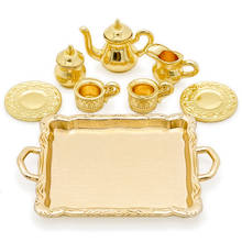 Odoria 1:12 Miniature Tea Cups Set 8PCS Golden Coffee Tableware Kit Teapot Kettle Kitchen Dollhouse Accessories Doll House Decor 2024 - buy cheap