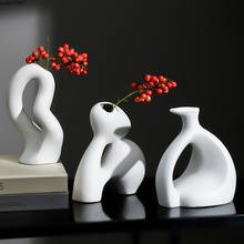 Florero hueco blanco de cerámica de estilo europeo, arte abstracto, flor seca, arreglo creativo de mesa, decoración del hogar 2024 - compra barato