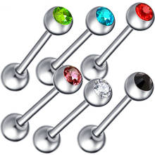12 unids/lote anillo de lengua de cristal anillo de lengua de acero inoxidable Sexy Piercing para el cuerpo mezcla de joyas Color 2024 - compra barato