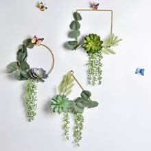 Cilected-Planta Artificial suculenta verde, guirnalda colgante de pared para puerta, corona de aro de Metal para decoración de fondo de boda 2024 - compra barato