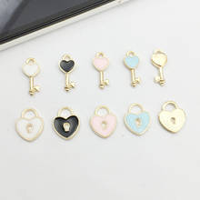 10pcs/pack Lovely Lock key Metal Charms Enamel Golden Pendants Earring DIY Fashion Jewelry Accessories 14*17mm 2024 - buy cheap