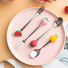 Creative Fruit Shaped Spoons and Forks Stainless Steel Coffee Stirring Spoon Dessert Fruit Fork Tableware Kitchen Supplies 2024 - buy cheap