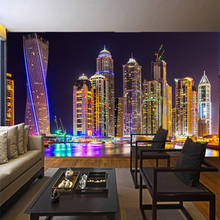 3D фотообои на заказ, Дубай, ночной вид, городское строительство, настенные фотообои, обои, домашний декор, гостиная, фон, настенная живопись 2024 - купить недорого
