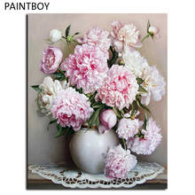 PAINTBOY-Cuadros enmarcados de flores para pintar por números, lienzo de trabajo hecho a mano, pintura al óleo, decoración del hogar para sala de estar 2024 - compra barato